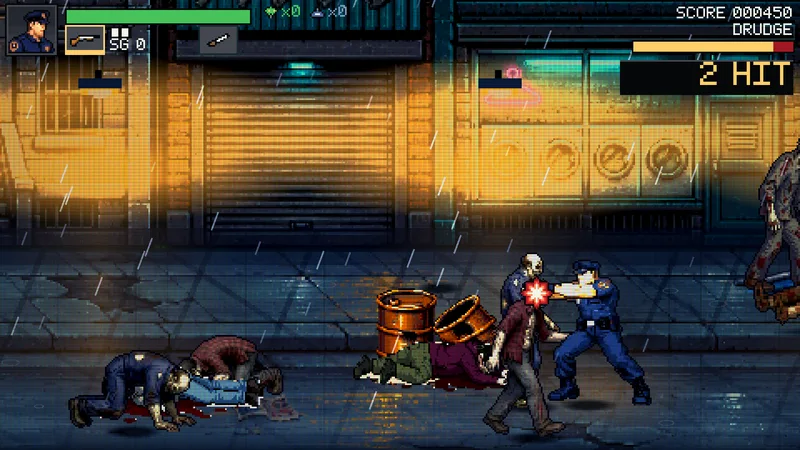 Cole lands a punch in a burst of sparks as the dead close in on a rain-soaked street.