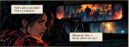 Nia sees fire and bodies in her mirror: That's not an accident. That's a massacre. Elena, where are you?