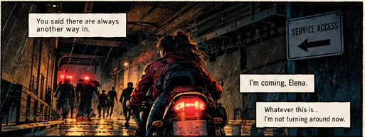 Nia takes a service access road: I'm coming, Elena. I'm not turning around now.